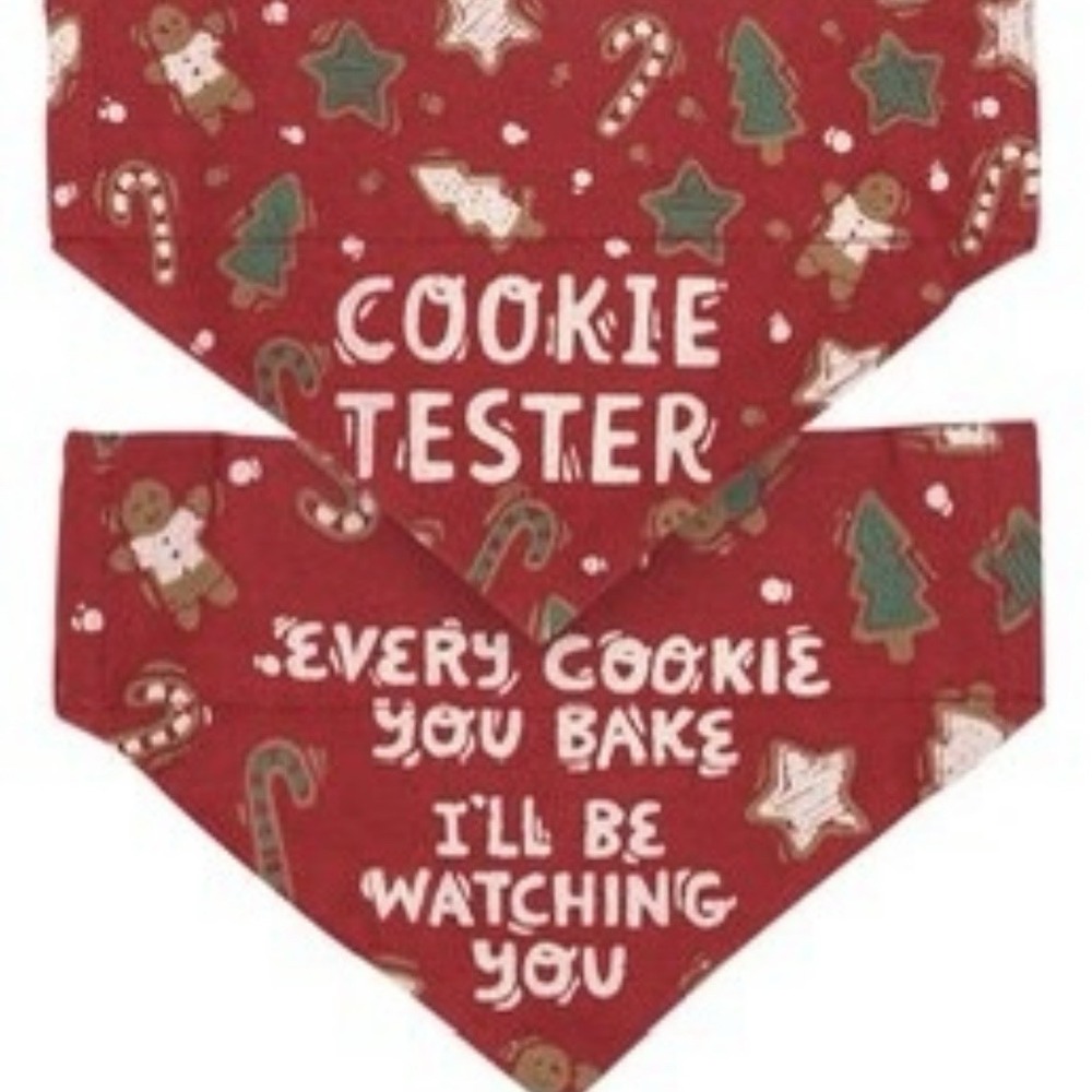 Holiday Double Quote Red Pet Bandana "Cookie Tester" NEW Christmas Pup‎